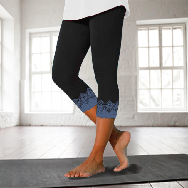  Per donna Sports Gym Leggings Pantaloni da yoga Vita alta Elastene Nero Rosa Leggings capri Floreale Geometria Fasciante in vita Sollevamento dei glutei Asciugatura rapida Abbigliamento Abbigliamento
