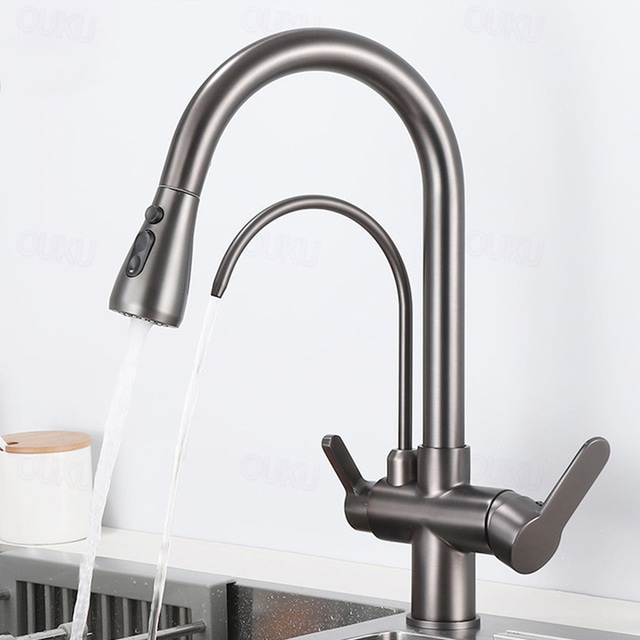  Kitchen faucet - Two Handles One Hole Electroplated / Painted Finishes Pull-out / Pull-down / Tall / High Arc / Purified water Centerset Modern Contemporary Kitchen Taps