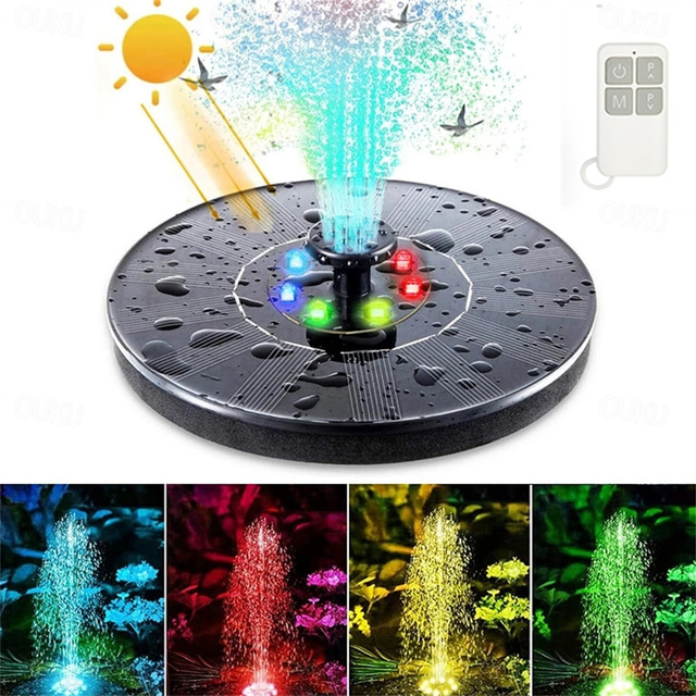  Solar Fountain Lights Water Pump Pool Pond Light Remote Control Garden Decoration Bird Bath Solar Powered Fountain Floating Water