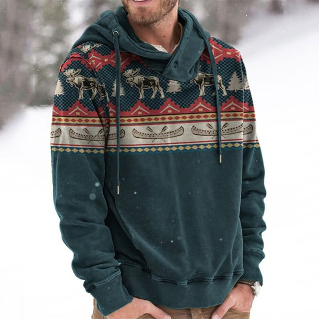  Men's Hoodie Light Green Army Green Gray Hooded Geometric Print Pocket Casual Holiday Going out Streetwear Cool Designer Winter Clothing Apparel Hoodies Sweatshirts  Long Sleeve