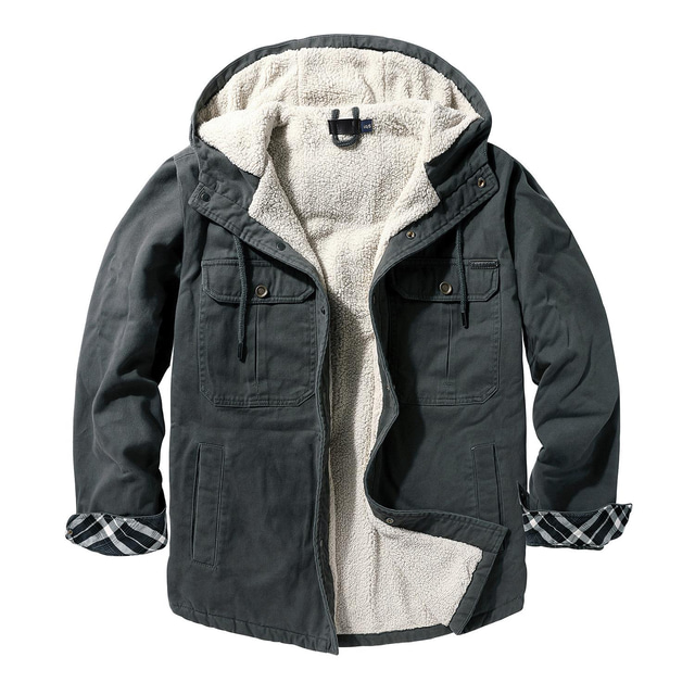  cămașă cu glugă căptușită în sherpa pentru bărbați jachetă căptușită haină de lucru flanel cămașă cu nasturi jachetă iarnă în aer liber termic cald rezistent la vânt îmbrăcăminte exterioară ușoară