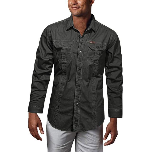  Men's Long Sleeve Shirt Denim Shirt Overshirt Outdoor Breathable Quick Dry Lightweight Sweat wicking Cotton White Army Green Khaki Hunting Fishing Climbing