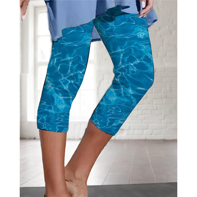  Mujer Sports Gym Leggings Pantalones de yoga Alta cintura Licra Azul Leggings Capri Moda Control de barriga Levantamiento de tope Secado rápido ropa Yoga Aptitud física Entrenamiento de gimnasio