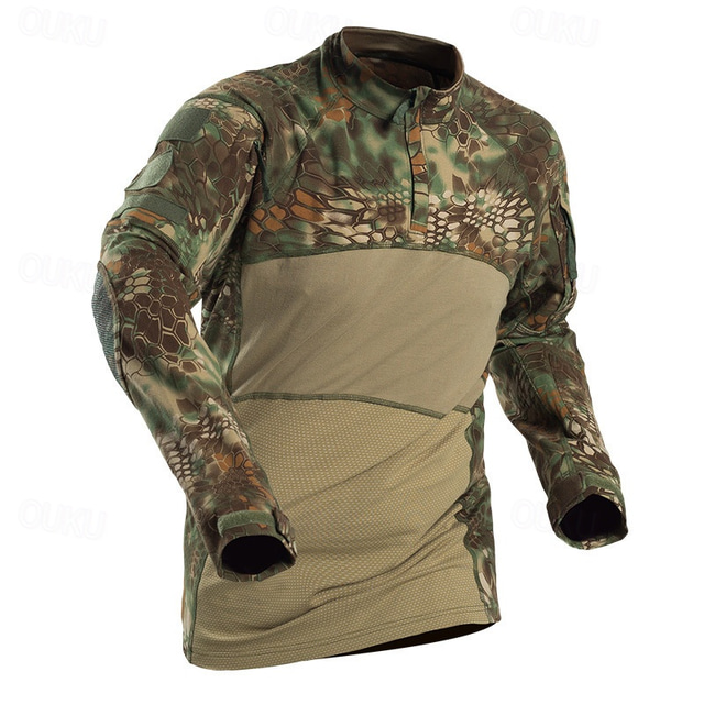  Men's Combat Shirt Tactical Military Shirt Camo / Camouflage Long Sleeve Outdoor Summer Autumn Breathable Multi-Pockets Quick Dry Sweat wicking Top Cotton Hunting Military Training Combat Jungle