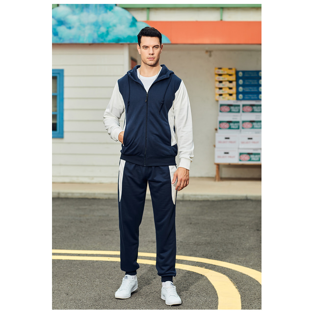  2021 outono novo cross-border masculino suéter terno com capuz cor contrastante esportes terno masculino casual de duas peças