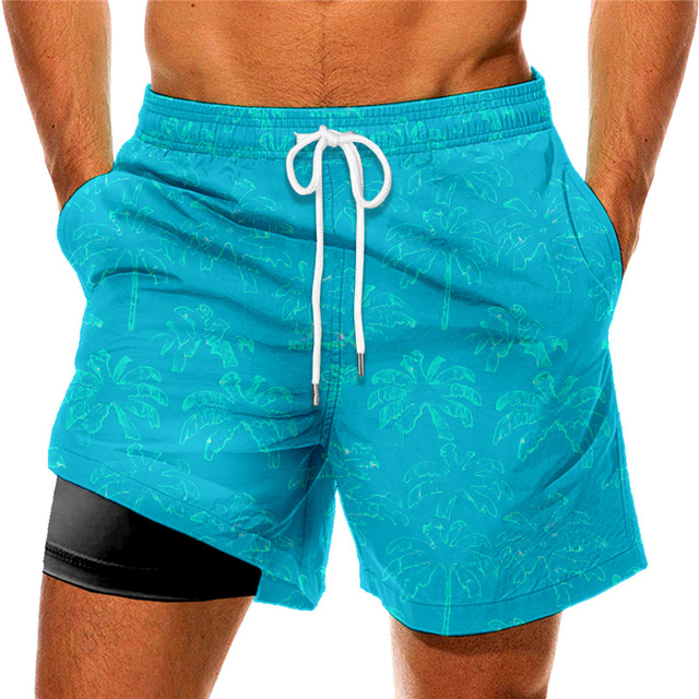  Men's Swim Trunks Swim Shorts Quick Dry Board Shorts Bathing Suit Compression Liner with Pockets Drawstring Swimming Surfing Beach Water Sports Tropical Printed Spring Summer