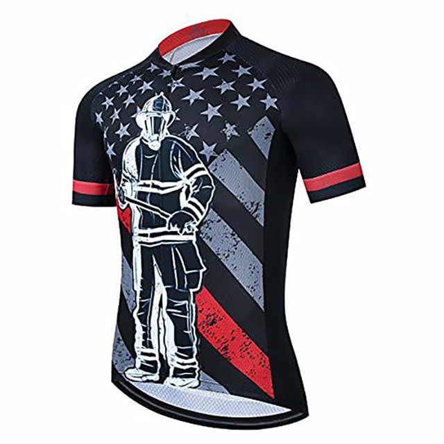  OUKU 男性用 半袖 サイクリングジャージー グラフィック バイク トップス マウンテンサイクリング ロードバイク ブラック 黒 / 赤 スポーツ 衣類 / 高弾性