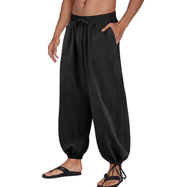  Herr Långbyxor Sommarbyxor underbyxor Strandbyxor Baggy Harem Byxor Ficka Snörning Opressade byxor Slät Komfort Andningsfunktion Yoga Dagligen Klassisk Ledig / Sportig Lös passning Svart Vit