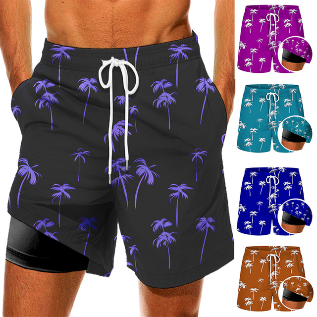  Bărbați Boxeri înot Pantaloni Scurți de Înot Uscare rapidă Pantaloni Scurti Costum de baie Căptușeală de compresie Cu buzunare Cordon Înot Surfing Plajă Sporturi Acvatice  Floral Vară / Strech