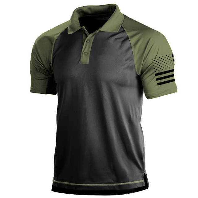  Męska na zewnątrz flaga amerykańska taktyczny sport golf szyi t-shirt koszulka golfowa koszulka koszulka z krótkim rękawem top odkryty oddychający szybkie suche lekki lato czarny zielony szary polowanie wędkarstwo walka