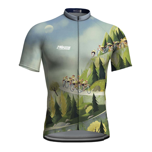  21Grams Men's Cycling Jersey Short Sleeve Bike Top with 3 Rear Pockets Mountain Bike MTB Road Bike Cycling Breathable Quick Dry Moisture Wicking Green Graphic Patterned Spandex Polyester Sports