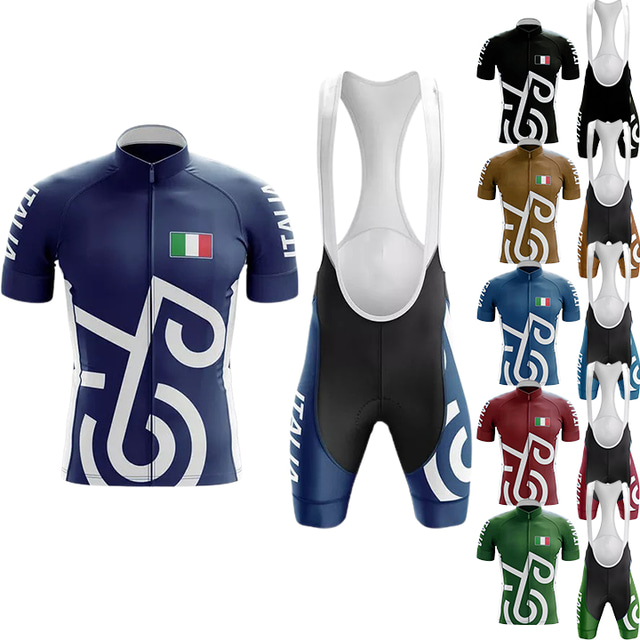  21Grams Men's Cycling Jersey with Bib Shorts Short Sleeve Mountain Bike MTB Road Bike Cycling Green Black Blue Graphic Patterned Bike Clothing Suit Spandex Polyester 3D Pad Breathable Quick Dry