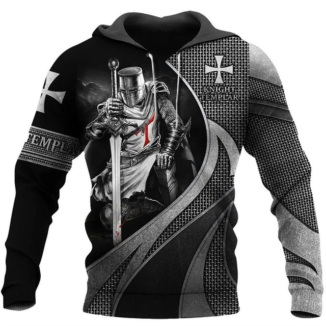  Homme Graphic Chevaliers templiers Sweat à capuche Sweats à Capuche Sweat-shirt Sweat à capuche manche longue Sweat à capuche Capuche Design 3D effet Travail du quotidien Fin de semaine Blanc + gris