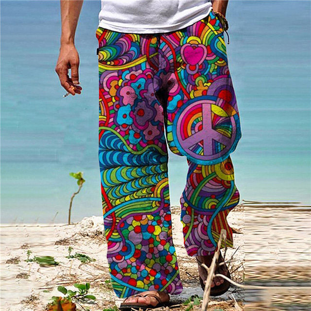 Men's Trousers Summer Pants Beach Pants Drawstring Elastic Waist Front Pocket Rainbow Graphic Prints Comfort Soft Casual Daily Fashion Designer Blue Green