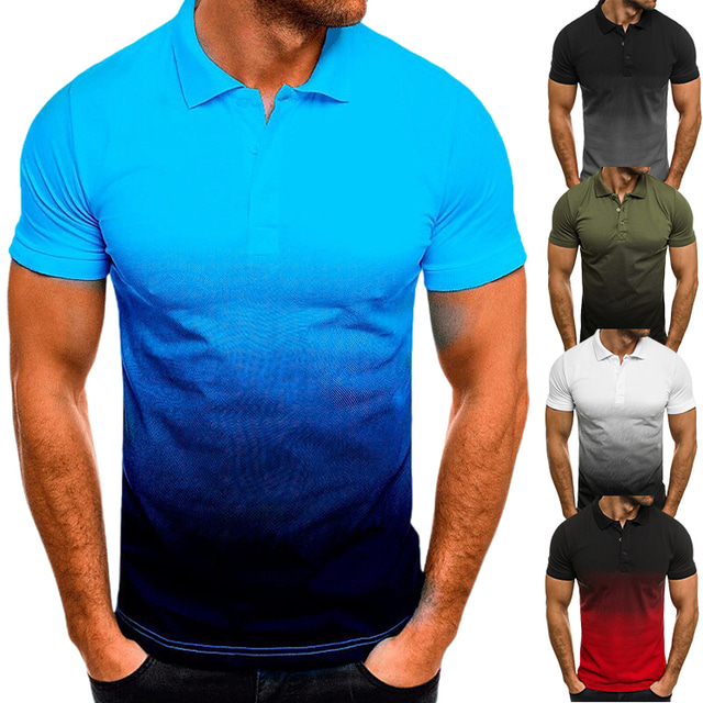  Men's Polo Shirt Golf Shirt Quick Dry Regular Fit Polo T Shirt Moisture Wicking Top Short Sleeve Lightweight Breathable Gradient Color Shirt for Tennis Golf Running Athletic Workout