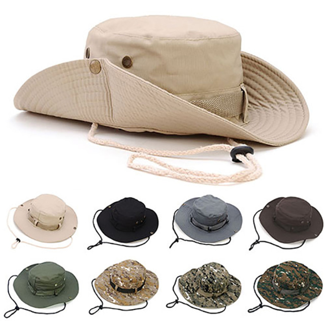  כובע שמש כובע דלי דיג כובע כובע לטיולי הליכה רחב קיץ חיצוני עמיד למים הגנה מפני השמש UV נושם ייבוש מהיר כובע נייבי ירוק צבא הסוואה חאקי הסוואה ל דיג טיפוס חוף / קל משקל