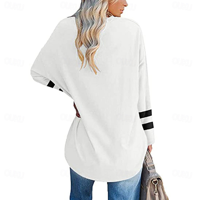  Dames T-shirt Gestreept Dagelijks Basic Lange mouw V-hals Normale tops Casual Weekend Zwart Wit Blozend Roze Rood blauw Herfst winter