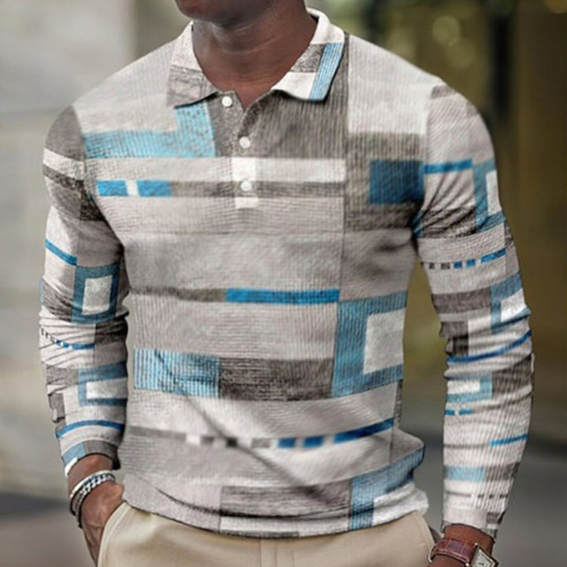  Homme Plaid Chemises Polo Gaufre Chemise de golf manche longue Polos Chemises à Col ancien Occasionnel Vêtements de vacances Tenue formelle Vêtements de festival Boutons Impression 3D Noir Blanche