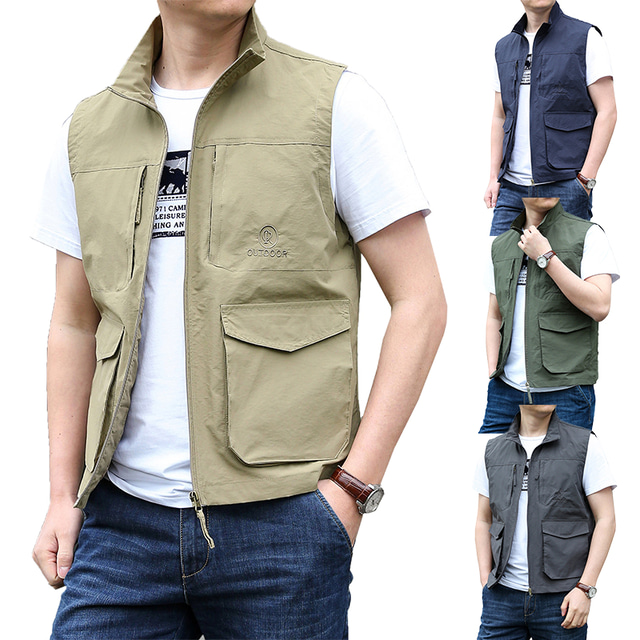  Men's Fishing Vest Hiking Vest Top Outdoor Breathable Water Resistant Quick Dry Zipper Pocket Summer Polyester Army Green Grey Khaki Hunting Fishing Climbing / Lightweight / Multi Pockets