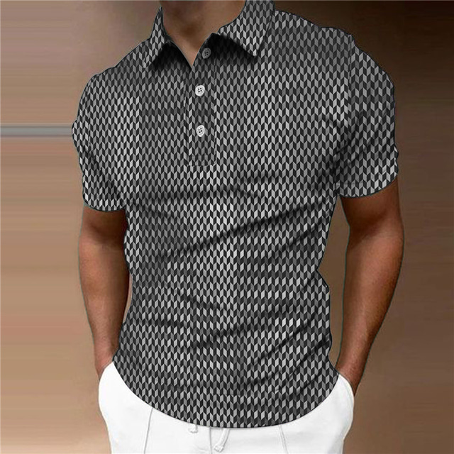  Herr Geometri POLO Shirt Golftröja Kort ärm Skjorta Nedvikt Utomhus Gata 3D-tryck Blå Purpur Brun Grå Mönster Button-Down Kläder Mode Designer Ledigt Andningsfunktion