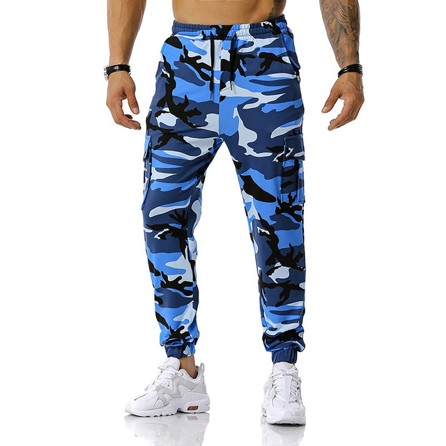 Men's Rocawear Royal Blue Camo Cargo Shorts – Elastic Waist, 10" Inseam, All Sizes Available