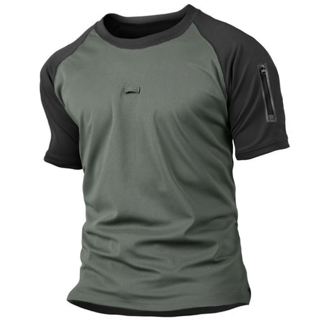  Men's Military Tactical Shirt Zip Raglan T-Shirt Combat Shirt Short Sleeve Crew Neck Tee Tshirt Top Outdoor Breathable Quick Dry Lightweight Sweat wicking Summer Patchwork Gray Green Hunting