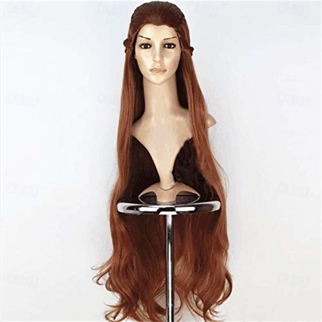  lo hobbit il signore degli anelli film elfo tauriel parrucca cosplay capelli castano dorato lunghe trecce ondulate parrucche per le donne spettacolo del partito parrucche di halloween