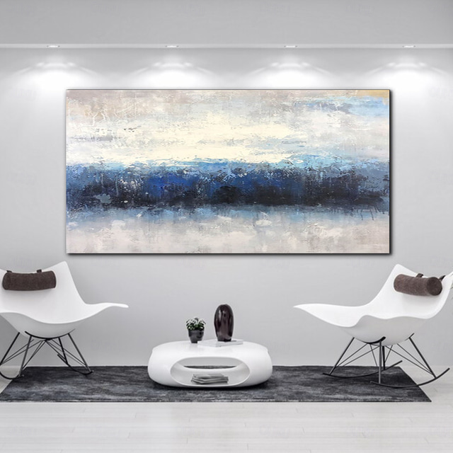  Handmade Oil Painting CanvasWall Art Decoration Abstract Knife Painting Landscape Bluefor Home Decor Rolled Frameless Unstretched Painting