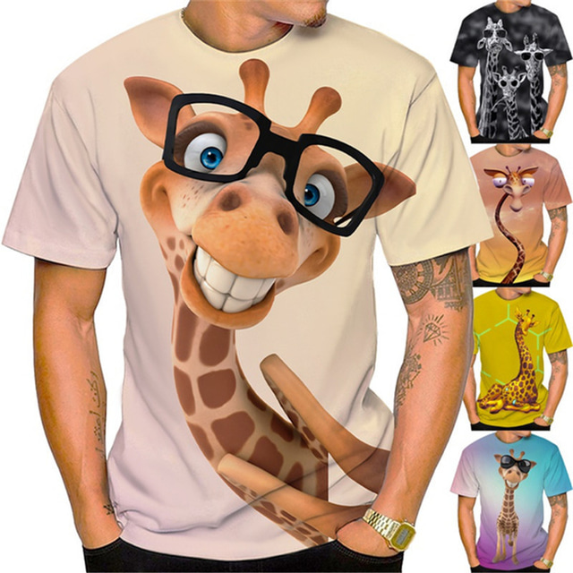  Homens Unisexo Animal Girafa Estampas Abstratas Camiseta Camisetas engraçadas Manga Curta Camiseta Impressão 3D Gola Redonda Camisa Esportes Designer Casual Ao ar livre Rua Diário Amarelo Roxo Laranja