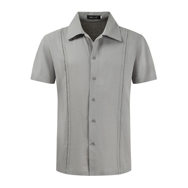  Men's Shirt Guayabera Shirt Black White Blue Light Blue Gray Short Sleeve Graphic Prints Turndown Hot Stamping Outdoor Street Button-Down Clothing Apparel Fashion Casual Breathable