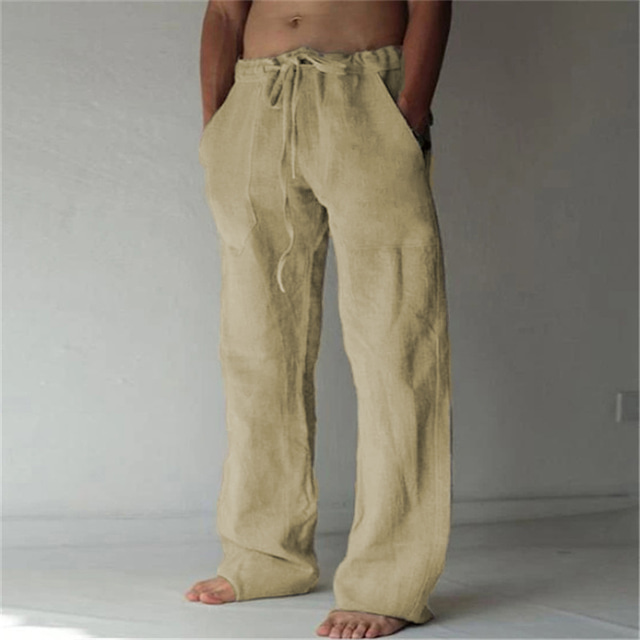  Bărbați Pantaloni Pantaloni de vară Pantaloni largi Pantaloni de plajă Pantaloni casual Cordon Buzunar frontal Picior drept Simplu Confort Απαλό Lungime totală Yoga Concediu Plajă Modă Hawaiană Negru