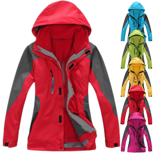  женские походные куртки 3-в-1 лыжная куртка куртка с капюшоном зима на открытом воздухе теплая водонепроницаемая ветрозащитная легкая верхняя одежда ветровка тренч топ охота рыбалка альпинизм желтый красный фуксия