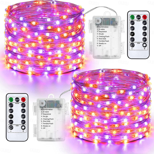  2 Pack Solar String Lights Christmas Outdoor Decoration 10m 33ft 100LEDs Solar Fairy Copper Wire Lights Battery Operated 8 Modes Waterproof Remote Control for Xmas Indoor Garden Party Tree Decor