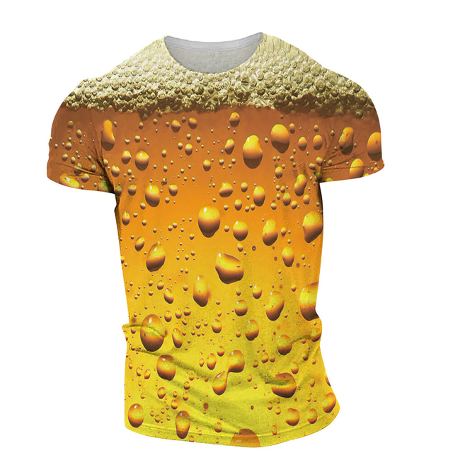  Halloween Mens Graphic Shirt Beer 3D For Party | Yellow Summer Cotton Unisex Tee Bubble Round Neck Green Purple Red Print Daily Weekend Short Sleeve