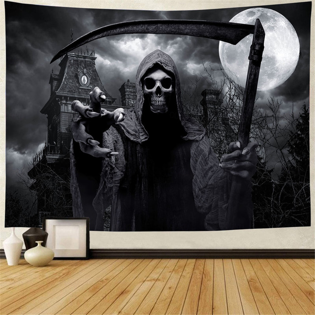  Halloween Death Hanging Tapestry Wall Art Large Tapestry Mural Decor Photograph Backdrop Blanket Curtain Home Bedroom Living Room Decoration Halloween Decorations