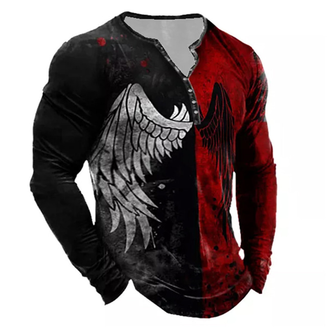  Men's T shirt Tee Henley Shirt Tee Graphic Color Block Wings Henley Black / Red Green Blue Red Long Sleeve 3D Print Plus Size Outdoor Daily Button-Down Print Tops Basic Designer Classic Comfortable