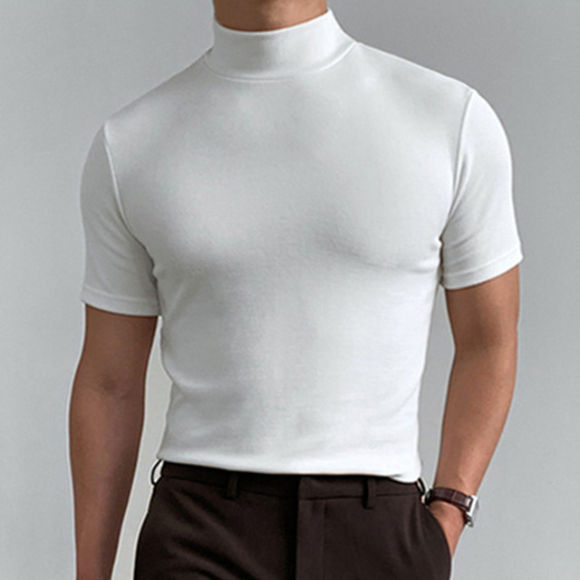  Men's T shirt Tee Turtleneck shirt Plain Stand Collar Street Holiday Short Sleeve Clothing Apparel Fashion Casual Comfortable