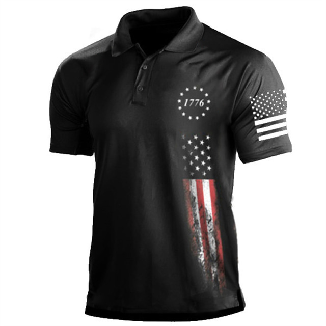  Voor heren POLO Shirt Golfshirt Strijkijzer Modieus Casual Comfortabel Korte mouw Zwart Wit Leger Groen Marineblauw Donkergroen Grijs Ster 3D-afdrukken Strijkijzer Straat Dagelijks 3D Button-omlaag