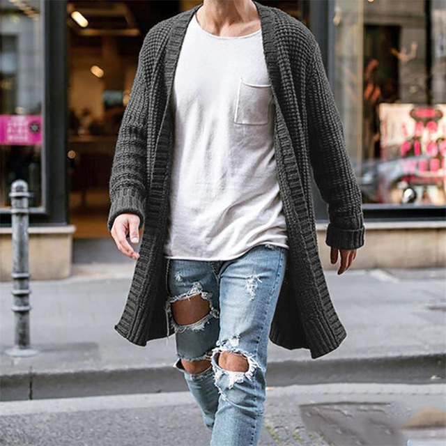  Men's Sweater Cardigan Sweater Crochet Knit Tunic Knitted Open Front Modern Contemporary Daily Wear Going out Clothing Apparel Fall Winter Black Army Green S M L