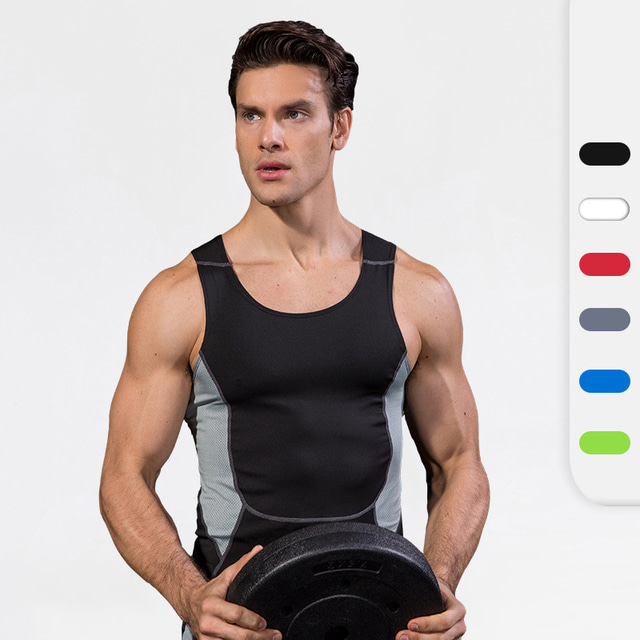  Men's Gym Tank Top Compression Tank Top Patchwork Sleeveless Base Layer Athletic Spandex Breathable Quick Dry Moisture Wicking Gym Workout Running Active Training Sportswear Activewear Color Block