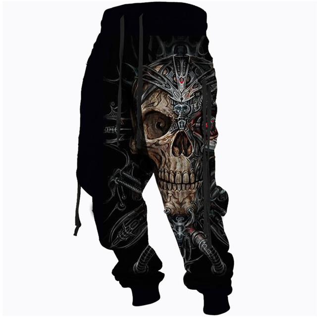  Men's Sweatpants Joggers Trousers Drawstring Side Pockets Elastic Waist Skull Graphic Prints Comfort Breathable Sports Outdoor Casual Daily Cotton Blend Terry Streetwear Designer Black Red
