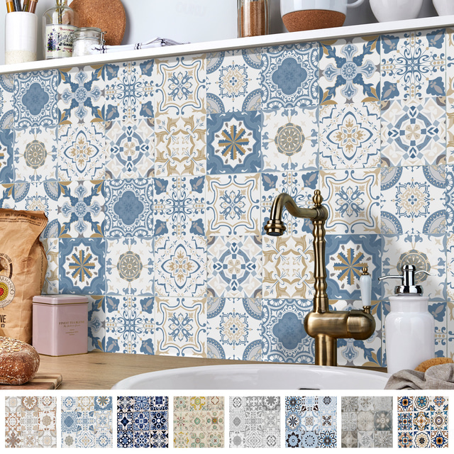  24/48 יחידות מדבקות קיר מודבקות עמיד למים אופנה מדבקות אריחים מרוקאים יצירתי מטבח חדר אמבטיה סלון