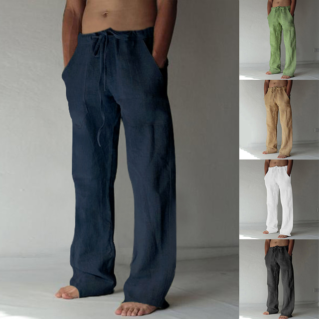  Męskie Lniane spodnie Spodnie Elastyczna konstrukcja ze sznurkiem Nadruk Moda Moda miejska Dom Codzienny Średnio elastyczny Sztuczny len Oddychający Miękka Na zewnątrz Graficzny Słońce Średni Talia