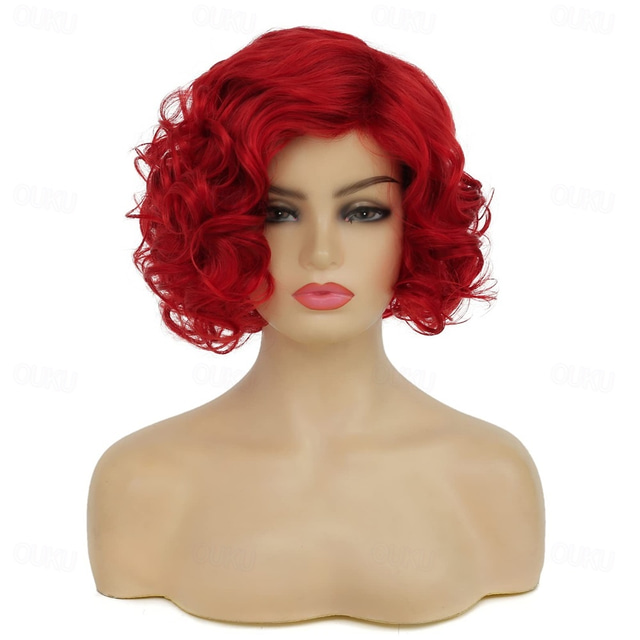  Short Curly Red Wigs for Women Synthetic Natural Wavy Red Costume Cosplay Party Wig with Wig Cap Carnival Wigs