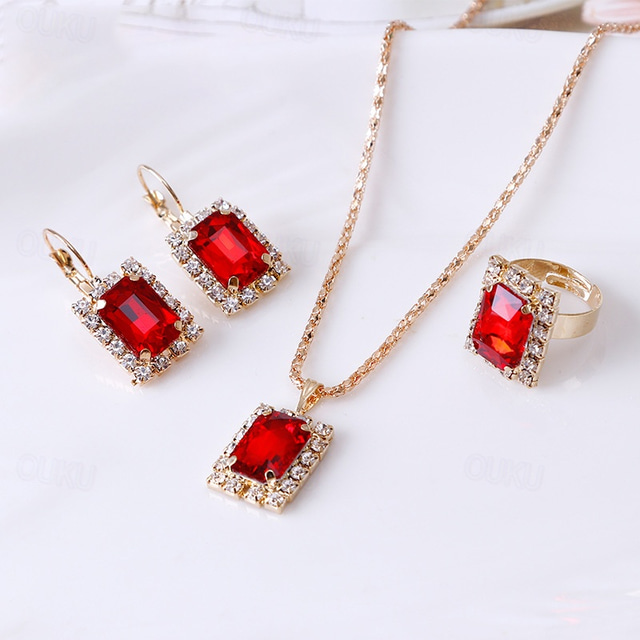  Cercei Rotunzi 3buc Ștras Aliaj Inele 1 Colier Cercei Pentru femei Elegant Epocă Modă Geometric Geometric Shape Set de bijuterii Pentru Petrecere Stradă Zilnic