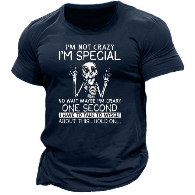  Men's Skull Graphic Prints I'm Not Crazy Im Special T shirt Casual Style 100% Cotton Short Sleeve Graphic Shirt Black Army Green Navy Blue Comfortable Tee Outdoor Street Fashion Designer Clothing