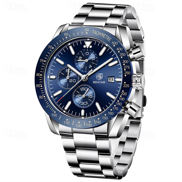  BENYAR Mens Quartz Watches  Chronograph Analog Quartz Movement Stylish Sports Designer Wrist Watch 30M Waterproof Elegant Gift Watch for Men