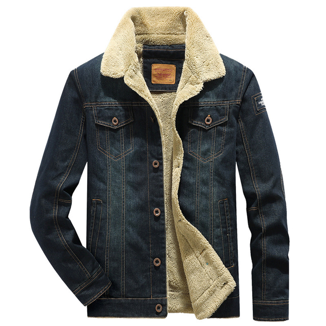  casaco de ganga jeans de manga comprida masculina de lapela sherpa forrada de lã preta (0047-azul escuro-m)