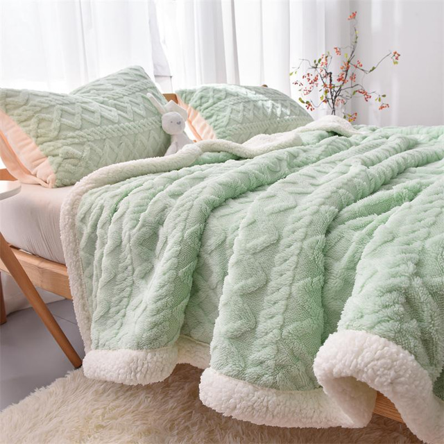  sherpa fleece deken salie groen, zachte gezellige pluche pluizige flanel dikke deken jacquard luxe winter warme dekens voor bank, bank, bed