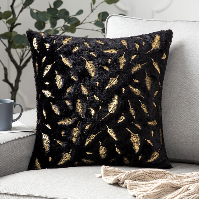  Decorative Toss Pillows Soft Plush Pillow Cover Gold Feather Modern Square Seamed Traditional Classic for Bedroom Livingroom Sofa Couch Chair Superior Quality